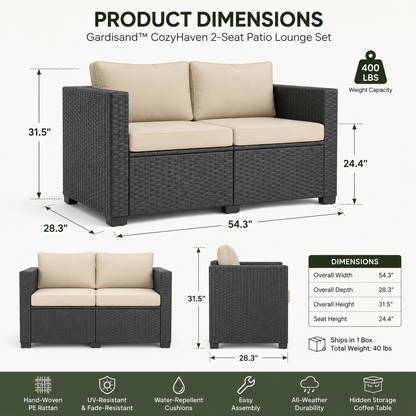 Gardisand™ CozyHaven 2-Seat Patio Lounge Set