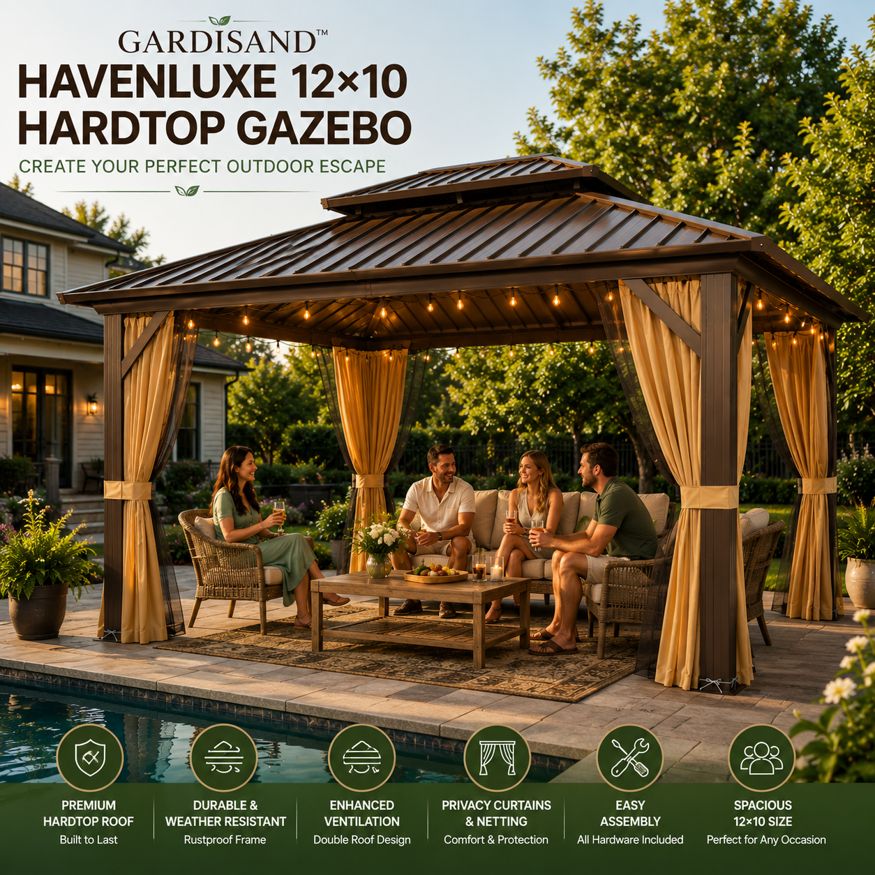 Gardisand™ HavenLuxe 12×10 Hardtop Gazebo