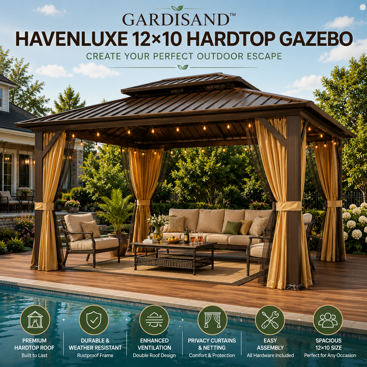 Gardisand™ HavenLuxe 12×10 Hardtop Gazebo
